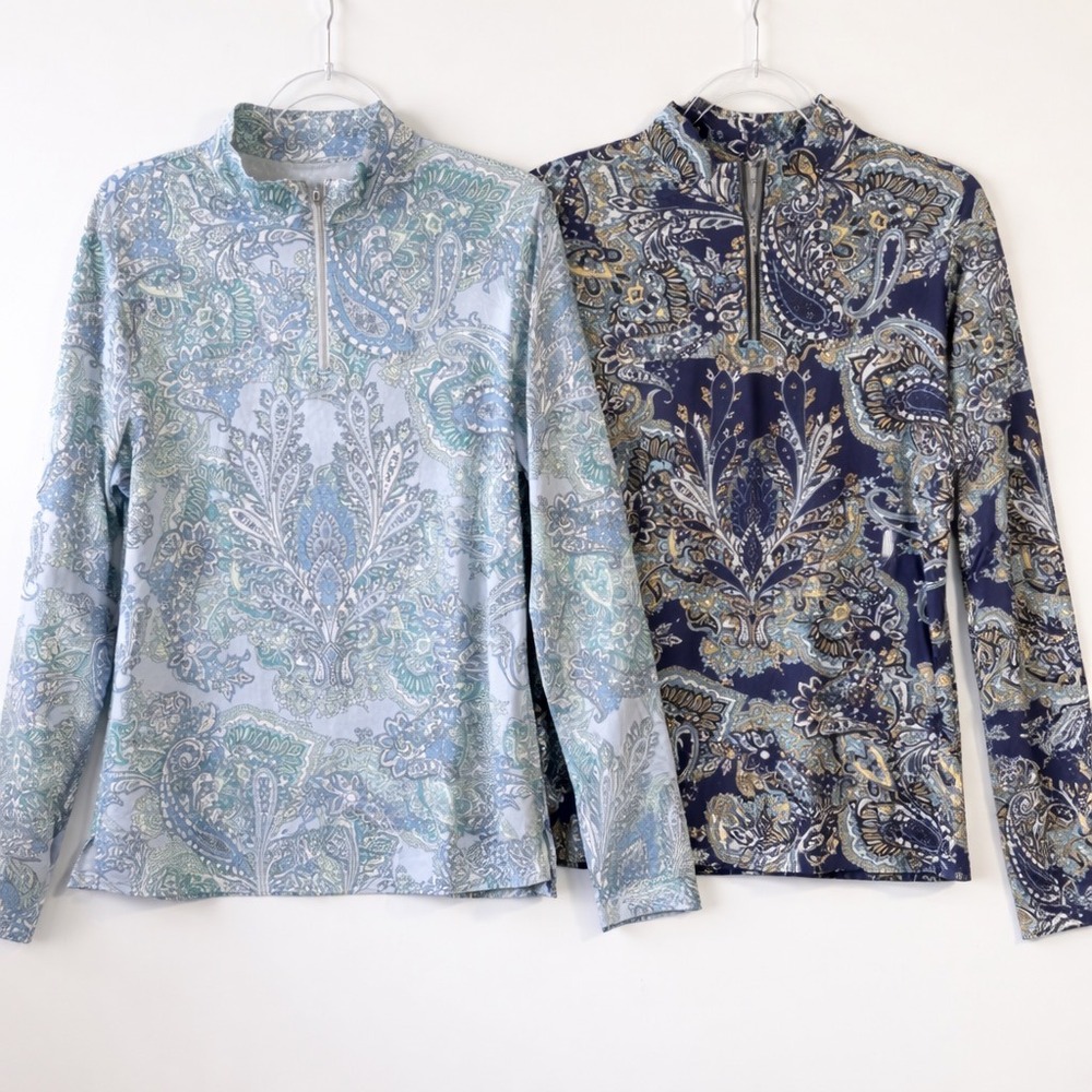 Acegolfs Paisley Quarter Zip Pullover Womens XL Blue Navy 2PK Excellent Stretch